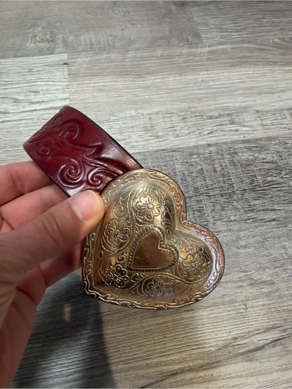 Brighton Vintage Red Burgundy Leather Embossed Heart Buckle 1993 37”